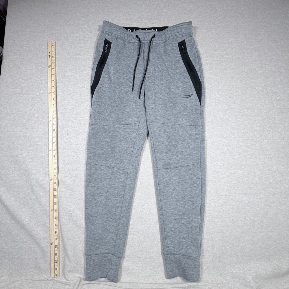 American Eagle Mens Gray Tech Fleece Joggers Tapered Zip Pocket Pants Size S